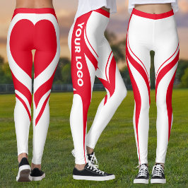 Red White Heart Hintern Team Uniform Logo Cheflead Leggings