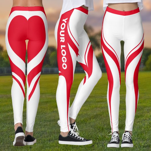 Red White Heart Hintern Team Uniform Logo Cheflead Leggings