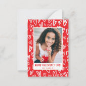 Red + White Heart Valentine's Classroom Photo Card Mitteilungskarte (Vorderseite)