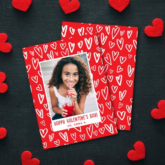 Red + White Heart Valentine's Classroom Photo Card Mitteilungskarte