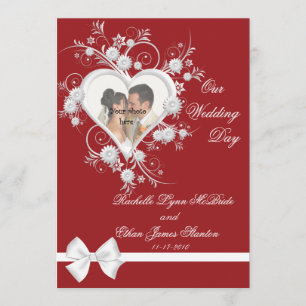 Red & White Heart Wedding Foto Einladungen 12x18