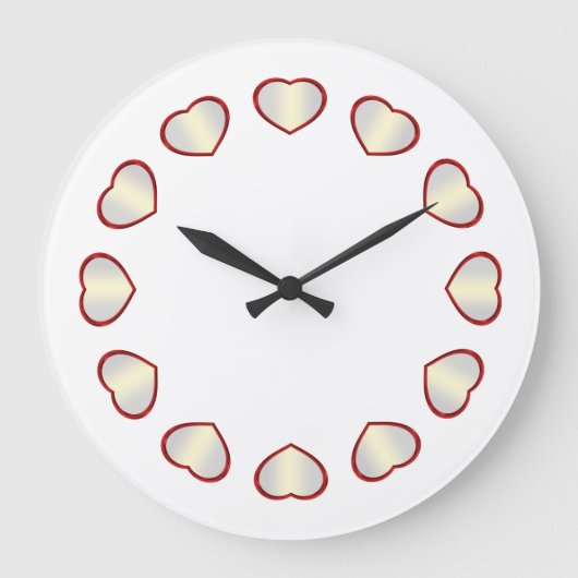 Red White Heart, White Background Clock Große Wanduhr (Vorderseite)