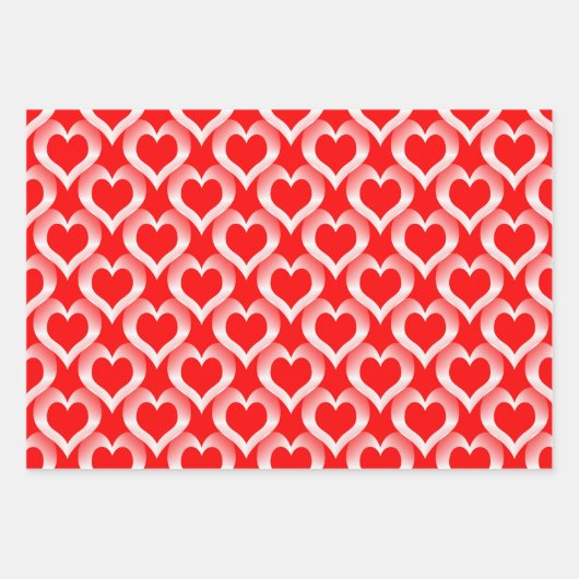 Red White Hearts Pattern Geschenkpapier Set (Vorderseite)