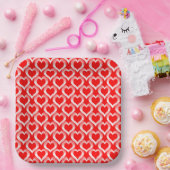 Red White Hearts Pattern Pappteller (Party)