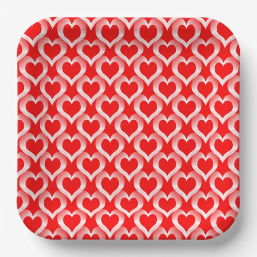 Red White Hearts Pattern Pappteller (Vorderseite)