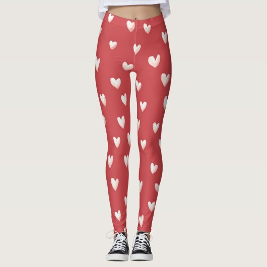 Red White Hearts Valentine's Day Leggings (Vorderseite)