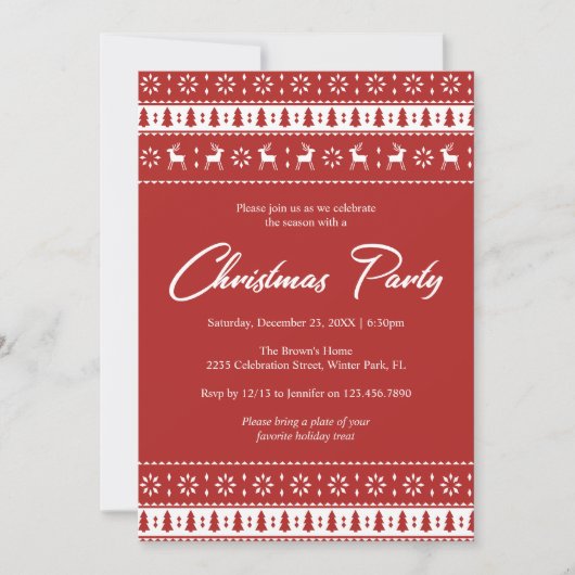 Red & White Holiday Pattern Weihnachts-Party Einladung (Vorderseite)
