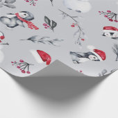 Red & White Holiday Pinguine & Snowmen Silver Geschenkpapier (Ecke)