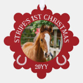 Red White Horseshoes Foal's 1. Weihnachten Ornament Karte (Rückseite)