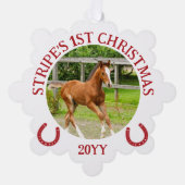 Red White Horseshoes Foal's 1. Weihnachten Ornament Karte (Vorderseite)