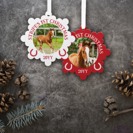 Red White Horseshoes Foal's 1. Weihnachten Ornament Karte