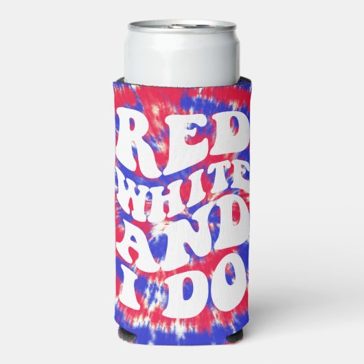Red White I Do America Gefärbte Krawatte Bachelore Selters Dosenkühler (Seltzer Vorderseite)