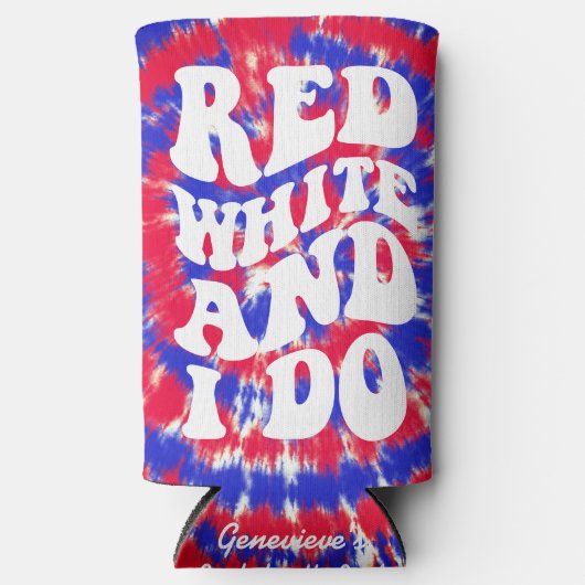 Red White I Do America Gefärbte Krawatte Bachelore Selters Dosenkühler (Vorderseite)