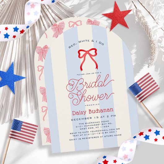 Red White & I Do Bow Blue Stripes Bridal Shower Einladung
