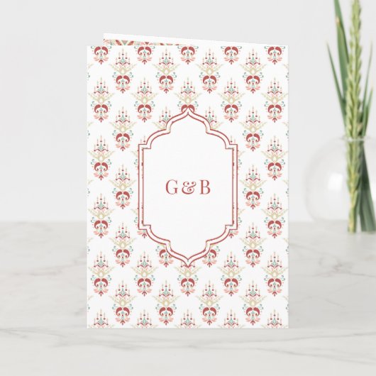 Red White Ikat All in One Anand Karaj Sikh Wedding Einladung (Rückseite)