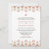 Red White Ikat Anand Karaj Sikh Wedding Einladung (Vorderseite)