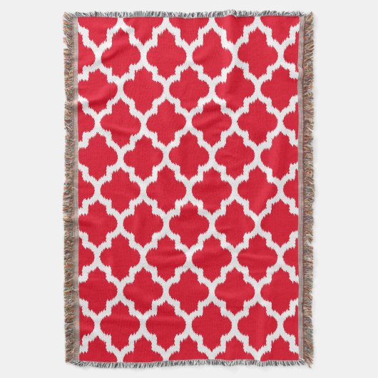 Red & White Ikat Quatrefolienmuster Decke (Vorderseite Vertikal)