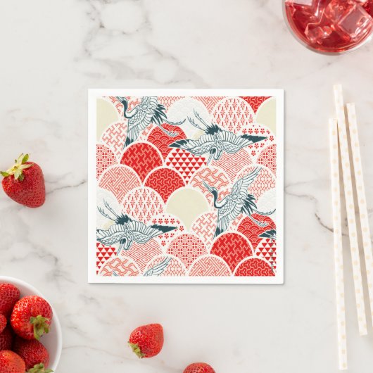 Red White Japanese Kimono Crane Decoupage Serviette (Beispiel)