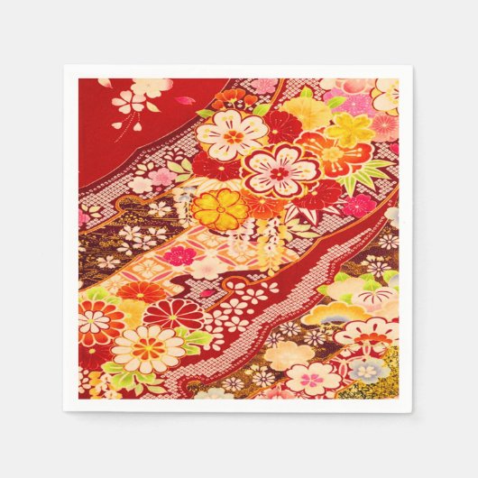 Red White Japanese Kimono Floral Decoupage Paper Serviette (Vorderseite)