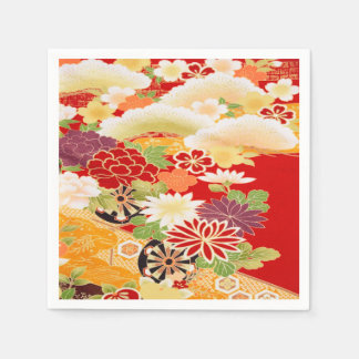 Red White Japanese Kimono Floral Decoupage Paper Serviette