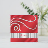 Red White Jewel Diamonds Silver Birthday Einladung (Stehend Vorderseite)