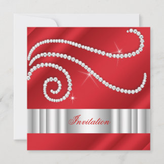 Red White Jewel Diamonds Silver Birthday Einladung