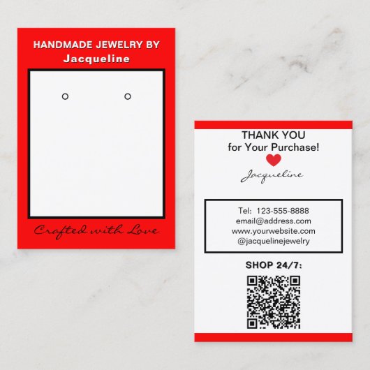 Red White Jewelry Earrings Website QR Code Visitenkarte (Vorne/Hinten)