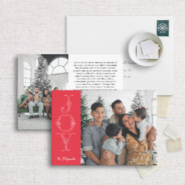 Red & White Joy Calligraphy Foto Weihnachtskarte Feiertagskarte