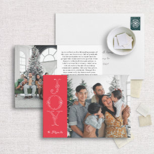 Red & White Joy Calligraphy Foto Weihnachtskarte Feiertagskarte