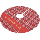 Red White Kariert Family Name Custom Christmas Polyester Weihnachtsbaumdecke (Schrägansicht)