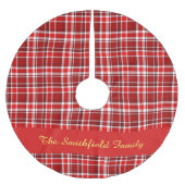 Red White Kariert Family Name Custom Christmas Polyester Weihnachtsbaumdecke (Vorderseite)