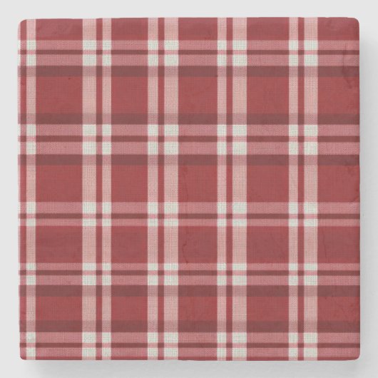 Red White Kariert Steinuntersetzer (Vorderseite)