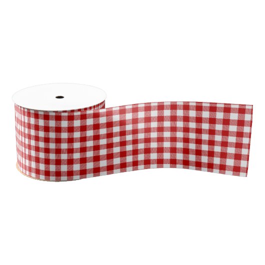 Red White Kariert Tartan Holiday Ripsband (Spule)