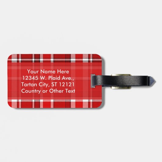 Red White Kariert Tartan | Name hinzufügen Gepäckanhänger (Rückseite horizontal)