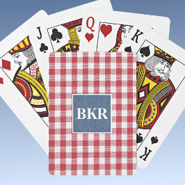 Red & White Karo Blue Denim Monogram Spielkarten
