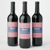 Red White Karo Gingham & Blue Denim Cheers Weinetikett (Flaschen)