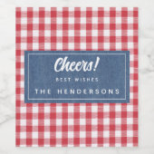 Red White Karo Gingham & Blue Denim Cheers Weinetikett (Einzelnes Label)