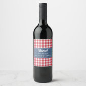 Red White Karo Gingham & Blue Denim Cheers Weinetikett (Vorderseite)