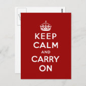Red White Keep Calm und Carry On Postkarte (Vorne/Hinten)
