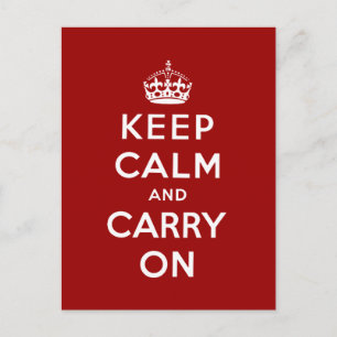 Red White Keep Calm und Carry On Postkarte