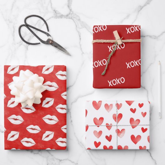 Red White Kiss Lips Flirty Love XO Valentine's day Geschenkpapier Set (Vorderseite)