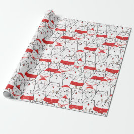 Red White Kitts Cats Floral Weihnachtsgeschenk Geschenkpapier
