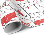 Red White Kitts Cats Floral Weihnachtsgeschenk Geschenkpapier (Rolleneckpunkt)