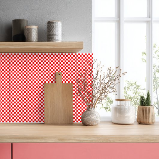 Red White Kroon Checkerboard Muster Fliese