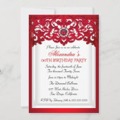 Red White Lace Damask Pearl Birthday Party Einladung (Vorderseite)