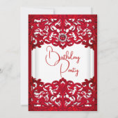 Red White Lace Damask Pearl Birthday Party Einladung (Rückseite)