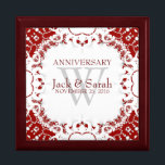 Red White Lace Hochzeitstag Geschenkboxen<br><div class="desc">Einzigartige und stilvolle Fraktal-Spitze grenzt wunderschöne Rot-Weiß-Farben an - exquisite und elegante Brauchtum, Jubiläum oder Verlobung präsentiert. Personalisieren Sie sich mit Namen, Jubiläumsdatum und Monogramm oder Zahlen - gemacht in eine wunderbare hölzerne Geschenkboxen, um Schmuckstücke behalten, Schmuckkästchen für Ihre speziellen Kuchen. Ein wunderbares Geschenk - füllen Sie die Schachtel mit...</div>