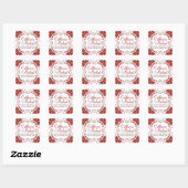 Red+White Lace Hochzeitsticker Quadratischer Aufkleber (Blatt)