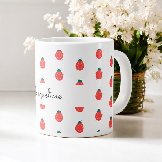 Red White Ladybug Nattern Pattern Girly Jumbo-Tasse