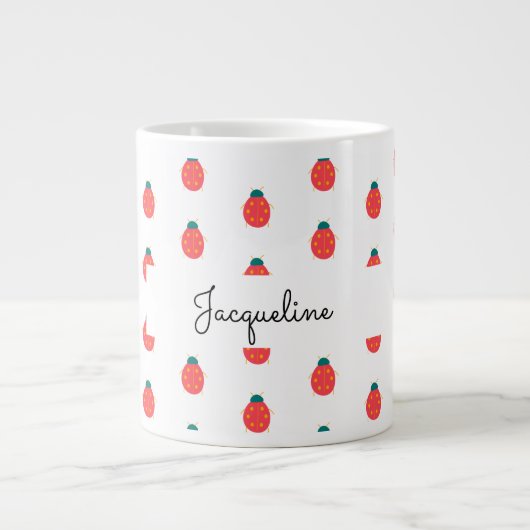 Red White Ladybug Nattern Pattern Girly Jumbo-Tasse (Vorderseite)